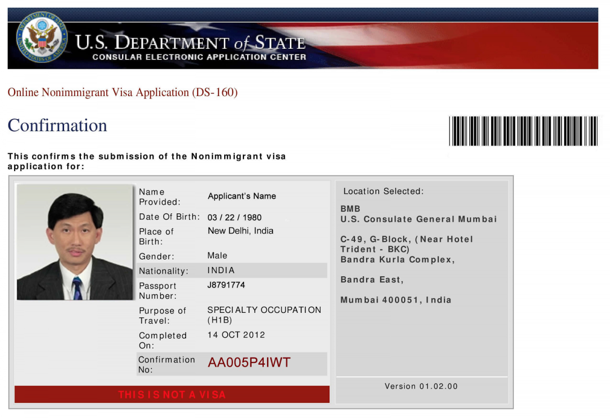 ds 160 form sample h1b